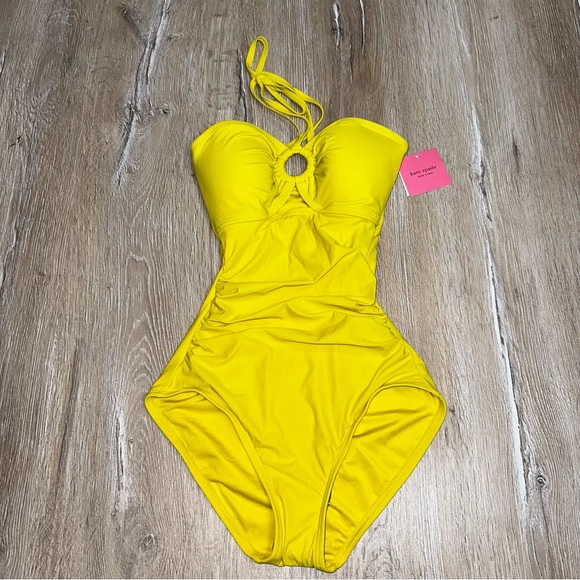 Kate Spade New York Women’s Solids Bandeau Halter One Piece Raisin Lemon Cake XS - Picture 2 of 9